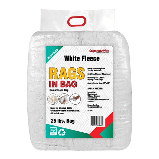Recycled White Sweatshirt Cleaning Rags 25 lbs. Bag - Wiping Hub