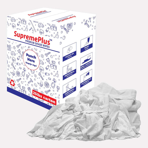 Recycled White Sweatshirt Cleaning Rags 25 lbs. Box - Wiping Hub