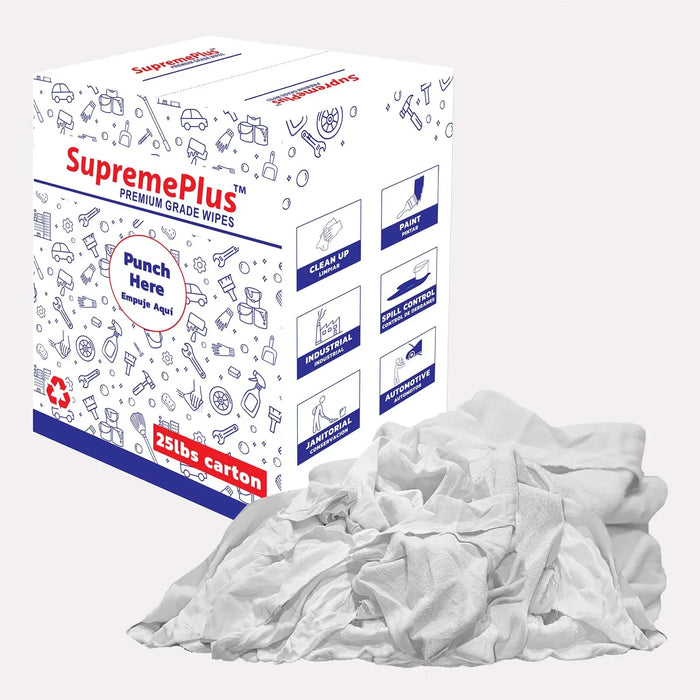 Recycled White Sweatshirt Cleaning Rags 25 lbs. Box - Wiping Hub