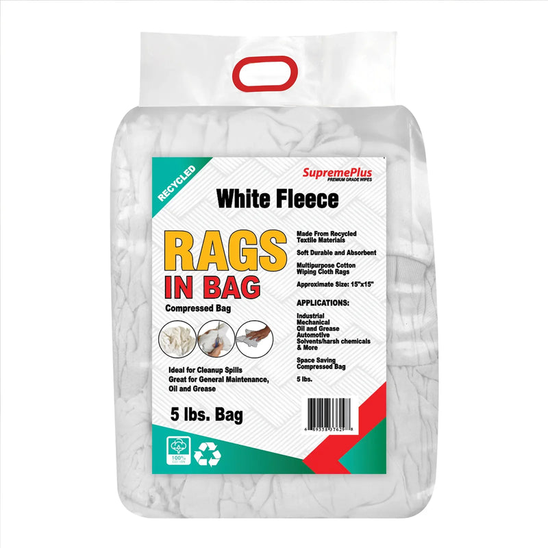 Recycled White Sweatshirt Cleaning Rags 5 lbs. Bag - Wiping Hub