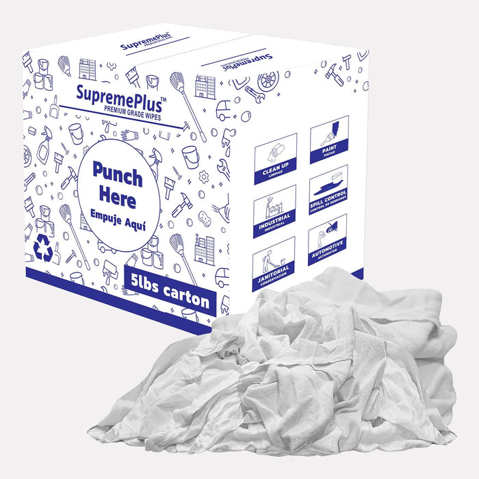 Recycled White Sweatshirt Cleaning Rags 5 lbs. Box - Wiping Hub