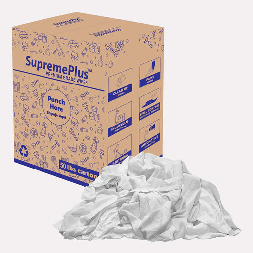 Recycled White Sweatshirt Cleaning Rags 50 lbs. Box - Wiping Hub