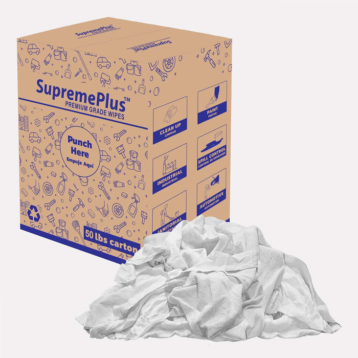 Recycled White Sweatshirt Cleaning Rags 50 lbs. Box - Wiping Hub