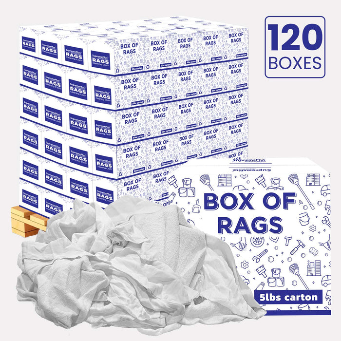 Recycled White Sweatshirt Cleaning Rags - 600 lbs Pallet - 120 x 5 lbs Boxes - Wiping Hub