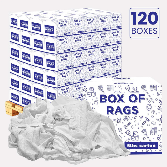 Recycled White Sweatshirt Cleaning Rags 600 lbs. Pallet - 120 x 5 lbs. Boxes - Wiping Hub