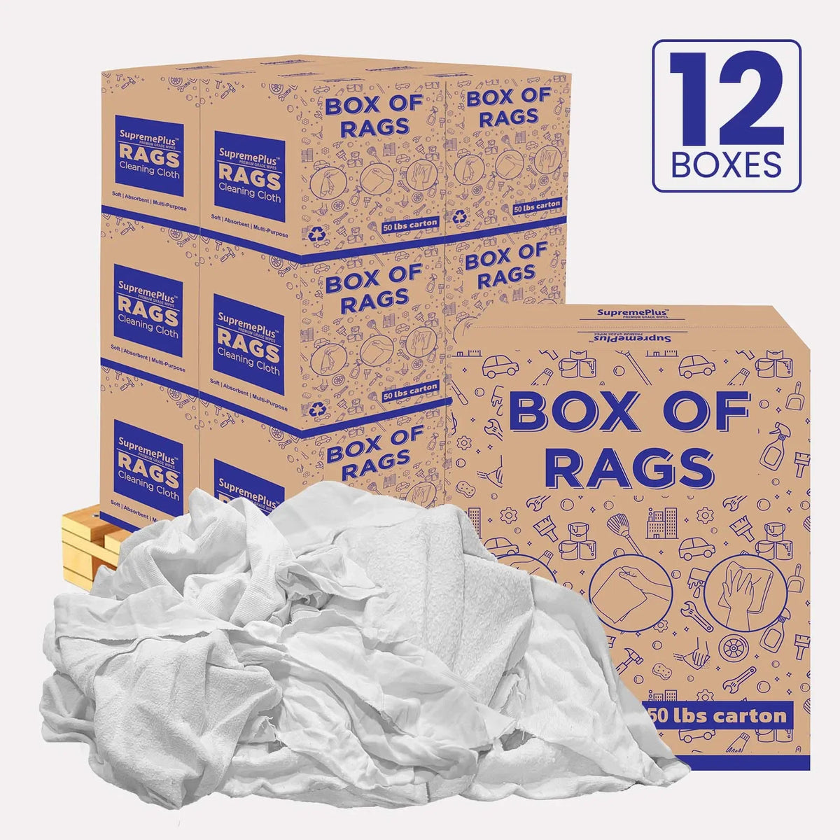 Recycled White Sweatshirt Cleaning Rags 600 lbs. Pallet - 12 x 50 lbs ...