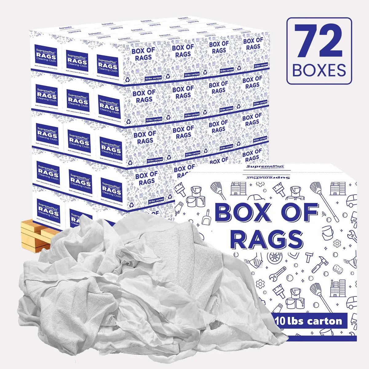 Recycled White Sweatshirt Cleaning Rags 720 lbs. Pallet - 72 x 10 lbs ...