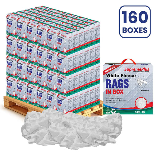 Recycled White Sweatshirt Cleaning Rags 800 lbs. Pallet - 160 x 5 lbs. Compressed Box - Wiping Hub