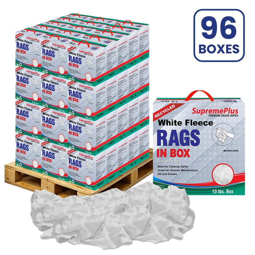 Recycled White Sweatshirt Cleaning Rags 960 lbs. Pallet - 96 x 10 lbs. Compressed Box - Wiping Hub