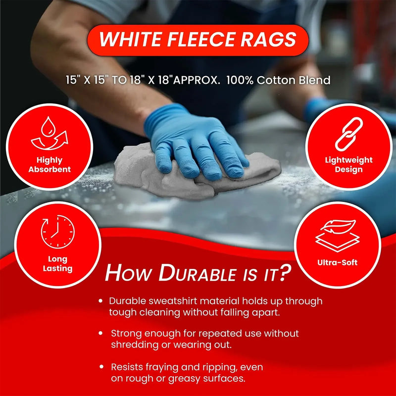 Recycled White Sweatshirt Cleaning Rags 960 lbs. Pallet - 96 x 10 lbs. Bags - Wiping Hub