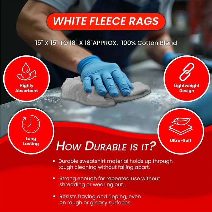 Recycled White Sweatshirt Cleaning Rags 960 lbs. Pallet - 96 x 10 lbs. Bags - Wiping Hub