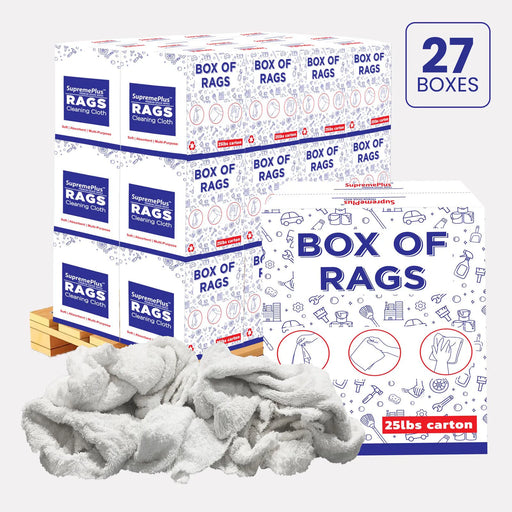 Recycled White Terry Towel Cleaning Rags - 675 lbs. Pallet - 27 x 25 lbs. Boxes - Wiping Hub