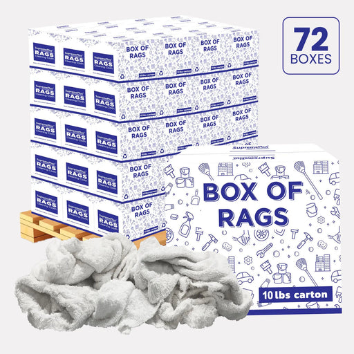 Recycled White Terry Towel Cleaning Rags - 720 lbs. Pallet - 72 x 10 lbs. Boxes - Wiping Hub