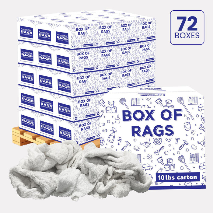 Recycled White Terry Towel Cleaning Rags – 720 lbs Pallet – 72 × 10 lbs Boxes – Wiping Hub