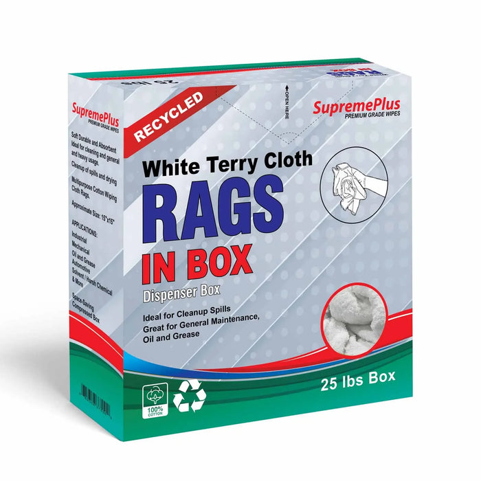 Recycled White Terry Towel Cleaning Rags - 1000 lbs. Pallet - 40 x 25 lbs. Compressed Box - Wiping Hub