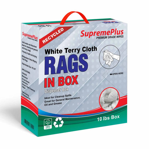 Recycled White Terry Towel Cleaning Rags - 960 lbs. Pallet - 96 x 10 lbs. Compressed Boxes - Wiping Hub