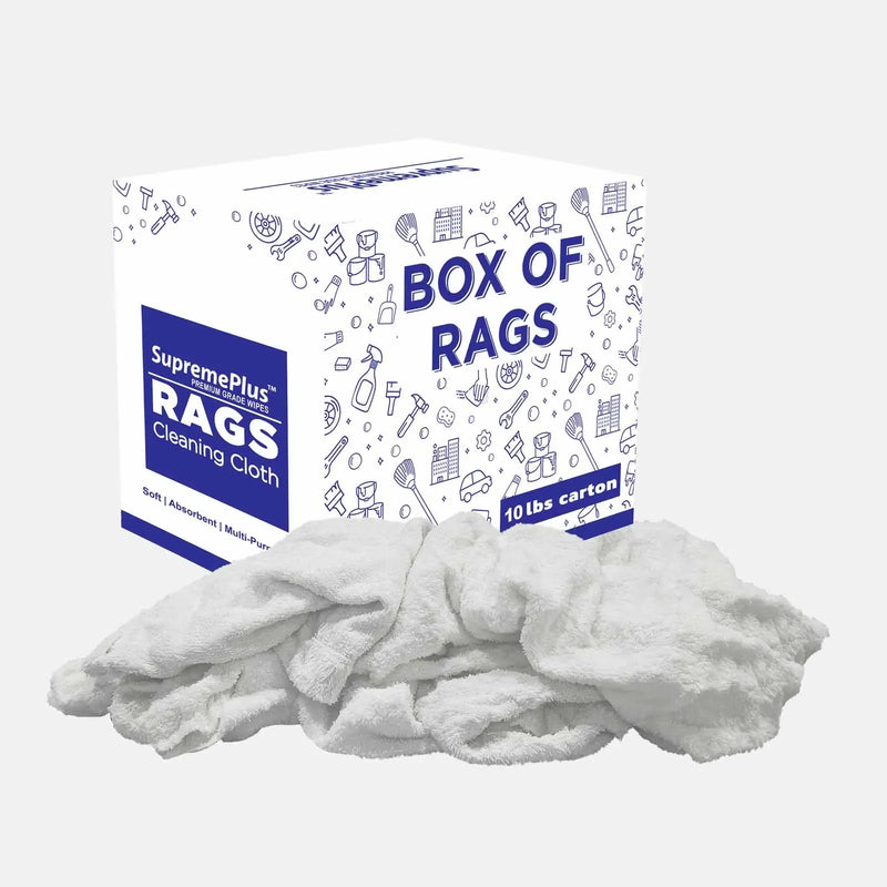 Recycled White Terry Towel Cleaning Rags - 10 lbs. Box - Wiping Hub