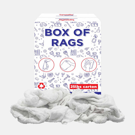 Recycled White Terry Towel Cleaning Rags – 25 lbs Box – Wiping Hub