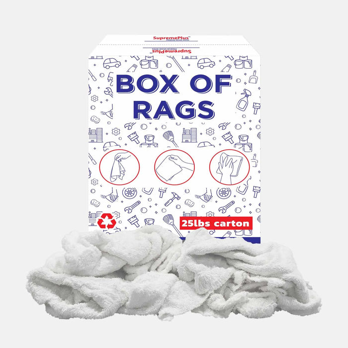 Recycled White Terry Towel Cleaning Rags - 25 lbs. Box - Wiping Hub