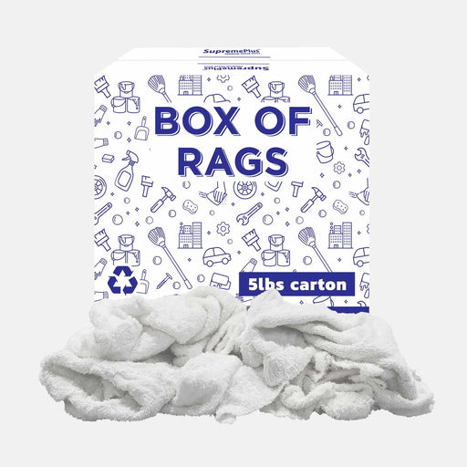 Recycled White Terry Towel Cleaning Rags - 5 lbs. Box - Wiping Hub
