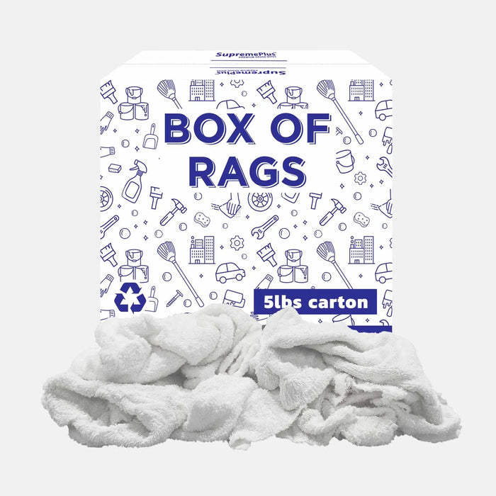 Recycled White Terry Towel Cleaning Rags - 5 lbs. Box - Wiping Hub