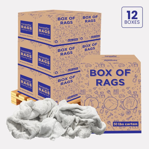 Recycled White Terry Towel Cleaning Rags - 600 lbs. Pallet - 12 x 50 lbs. Boxes - Wiping Hub