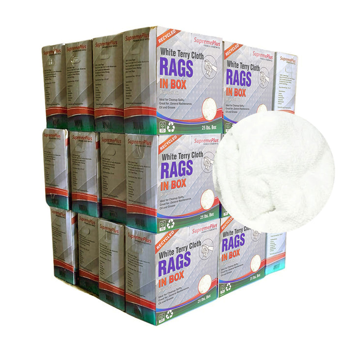 White Terry Towel Rags - 1000 lbs. Pallet - 40 x 25 lbs. Compressed Box - Wiping Hub