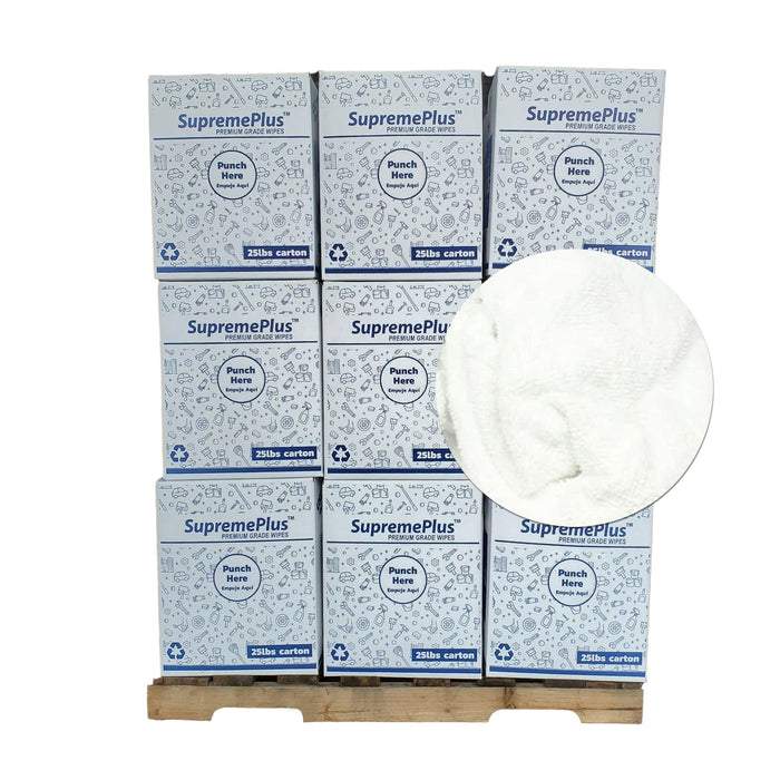 White Terry Towel Rags - 675 lbs. Pallet - 27 x 25 lbs. Boxes - Wiping Hub