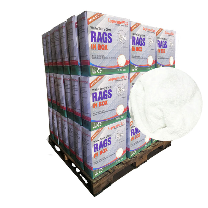 White Terry Towel Rags - 960 lbs. Pallet - 96 x 10 lbs. Compressed Box - Wiping Hub