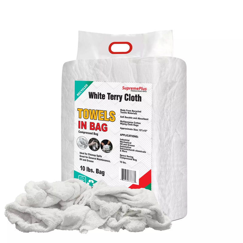 Recycled White Terry Towel Cleaning Rags - 10 lbs. Bag