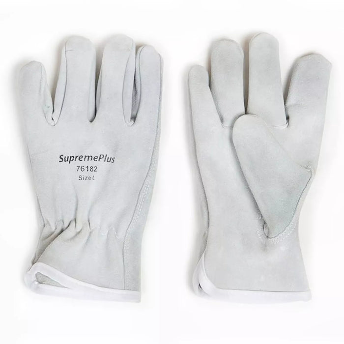 Split Cowhide Leather Driver Gloves - White - L, XL, 2XL - Wiping Hub
