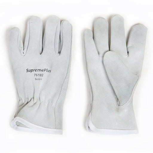 Split Cowhide Leather Driver Gloves - White - L, XL, 2XL