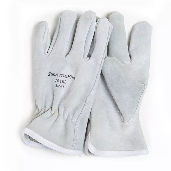 Split Cowhide Leather Driver Gloves - White - L, XL, 2XL - Wiping Hub
