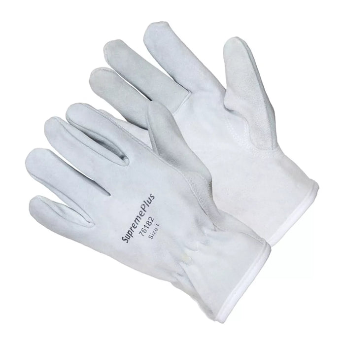 Split Cowhide Leather Driver Gloves - White - L, XL, 2XL - Wiping Hub