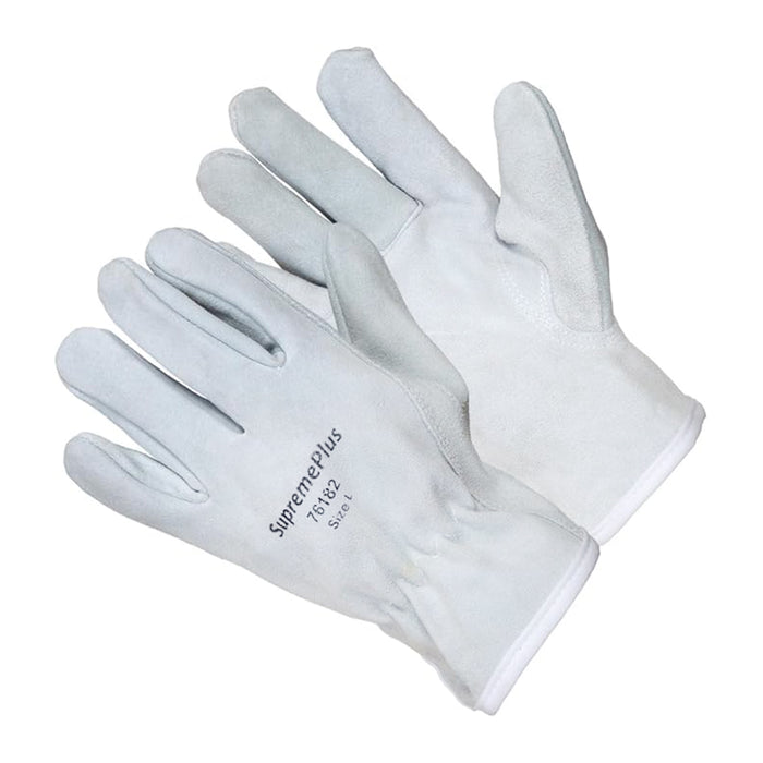 Split Cowhide Leather Driver Gloves - White - L, XL, 2XL