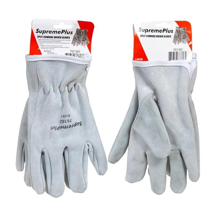 Split Cowhide Leather Driver Gloves - White - L, XL, 2XL