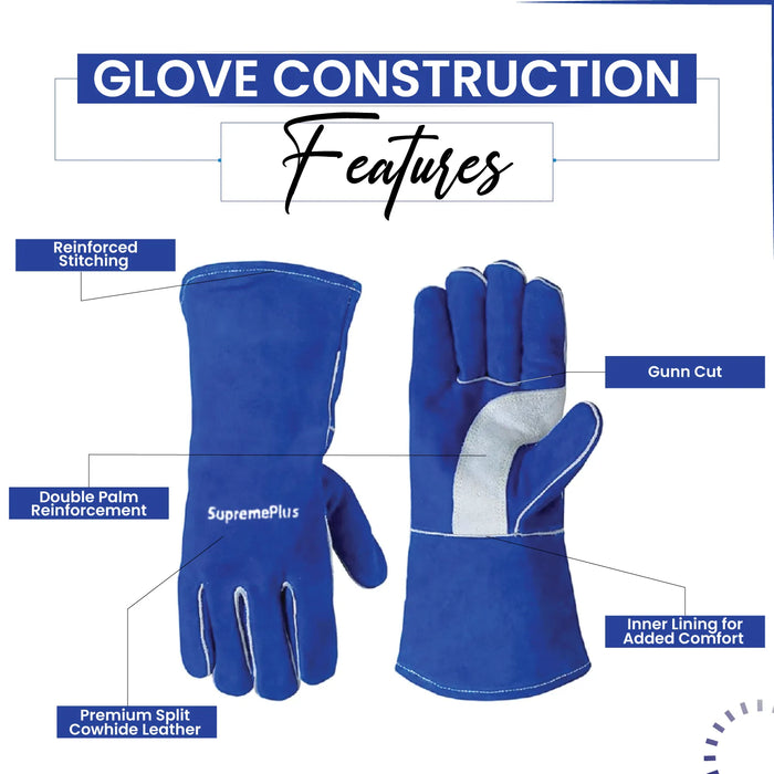 Split cowhide welding gloves double palm blue - Infographic - Wiping Hub