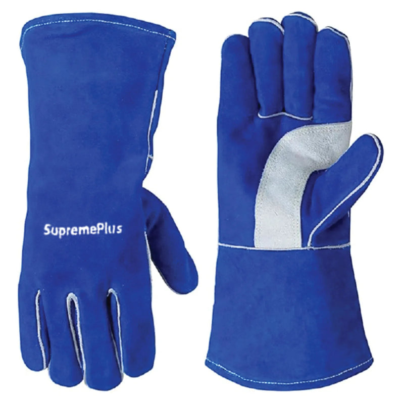 Split cowhide welding gloves double palm blue - Product - Wiping Hub