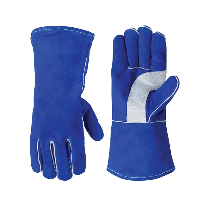 Split Cowhide Leather Welding Gloves - Double Palm - Blue - L, XL, 2XL