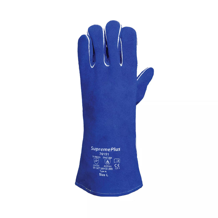 Split Cowhide Leather Welding Gloves - Single Palm - Blue - L, XL, 2XL - Wiping Hub