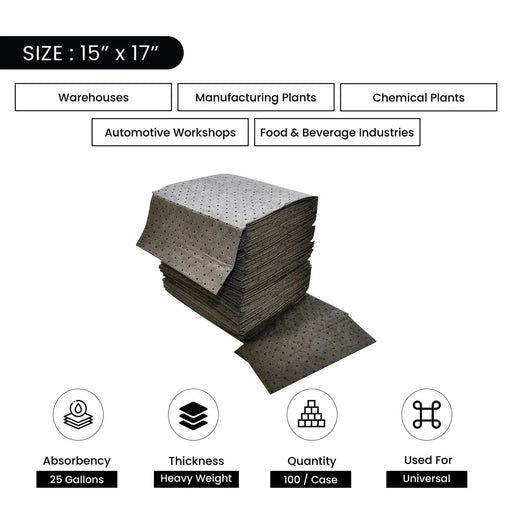 Universal Bonded Sorbent Pads - Heavy Weight - 15" x 17" - Wiping Hub