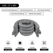 Universal General Purpose Sorbent Socks - 3" x 48" - 30/Case - Wiping Hub