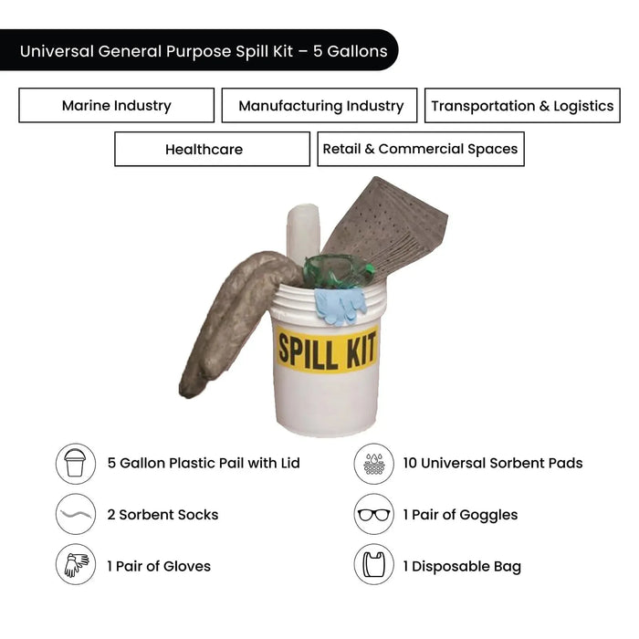 Universal General Purpose Spill Kit - 5 Gallons - Wiping Hub