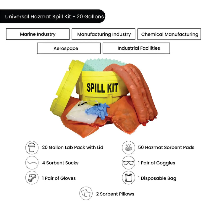 Universal Hazmat Aggressive Spill Kit - 20 Gallons - Wiping Hub