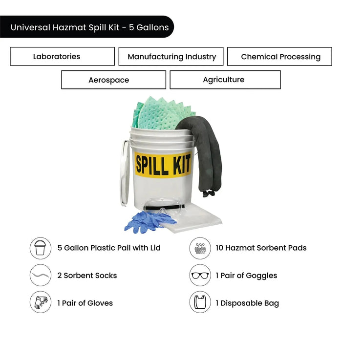 Universal Hazmat Aggressive Spill Kit - 5 Gallons - Wiping Hub