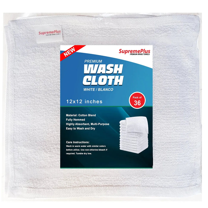 Economy White Wash Cloth Towels - 12" x 12" - Wiping Hub