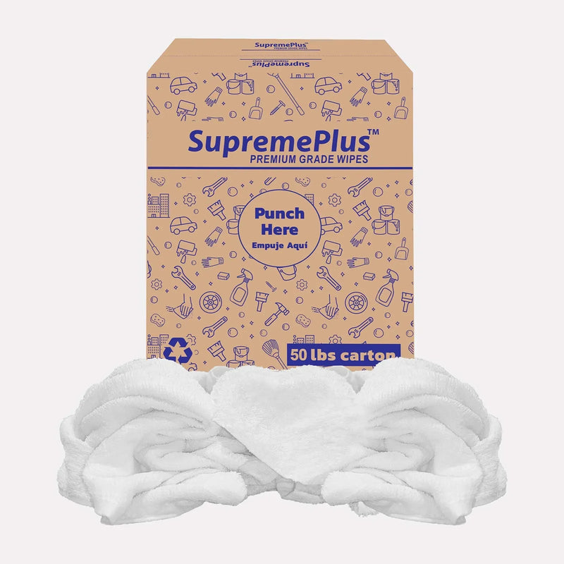 White Half Towel Cleaning Rags – 50 lbs Box – Wiping Hub