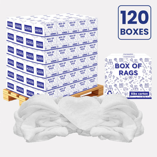 White Half Towel Cleaning Rags – 600 lbs Pallet – 120 × 5 lbs Boxes – Wiping Hub