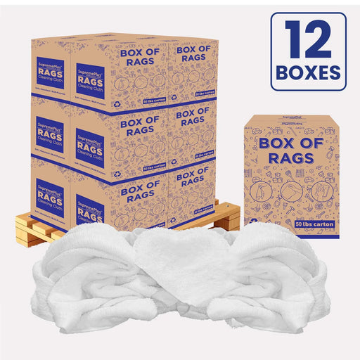 White Half Towel Cleaning Rags – 600 lbs Pallet – 12 × 50 lbs Boxes – Wiping Hub