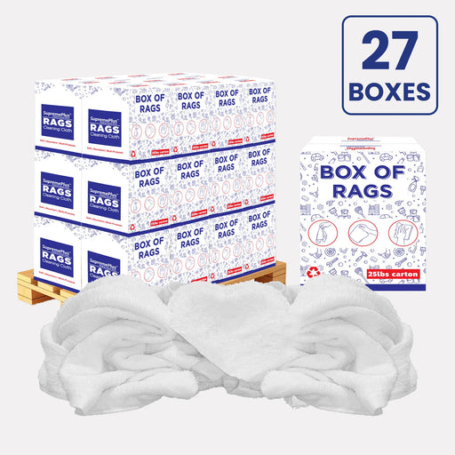 White Half Towel Cleaning Rags – 675 lbs Pallet – 27 × 25 lbs Boxes – Wiping Hub